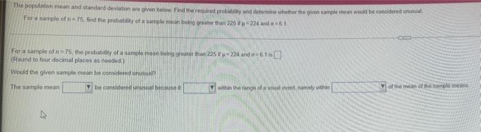 The Population Mean And Standard Deviation Are Given Below Find The Red Pebby And Termine Whether The Given Samples Wou 1