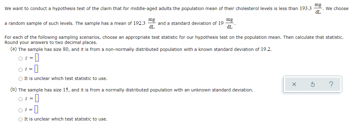 Mg We Want To Conduct A Hypothesis Test Of The Claim That For Middle Aged Adults The Population Mean Of Their Cholestero 1