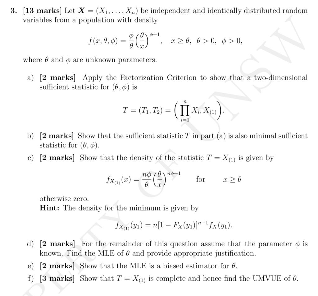 3 13 Marks Let X X1 Xn Be Independent And Identically Distributed Random Variables From A Population With 1