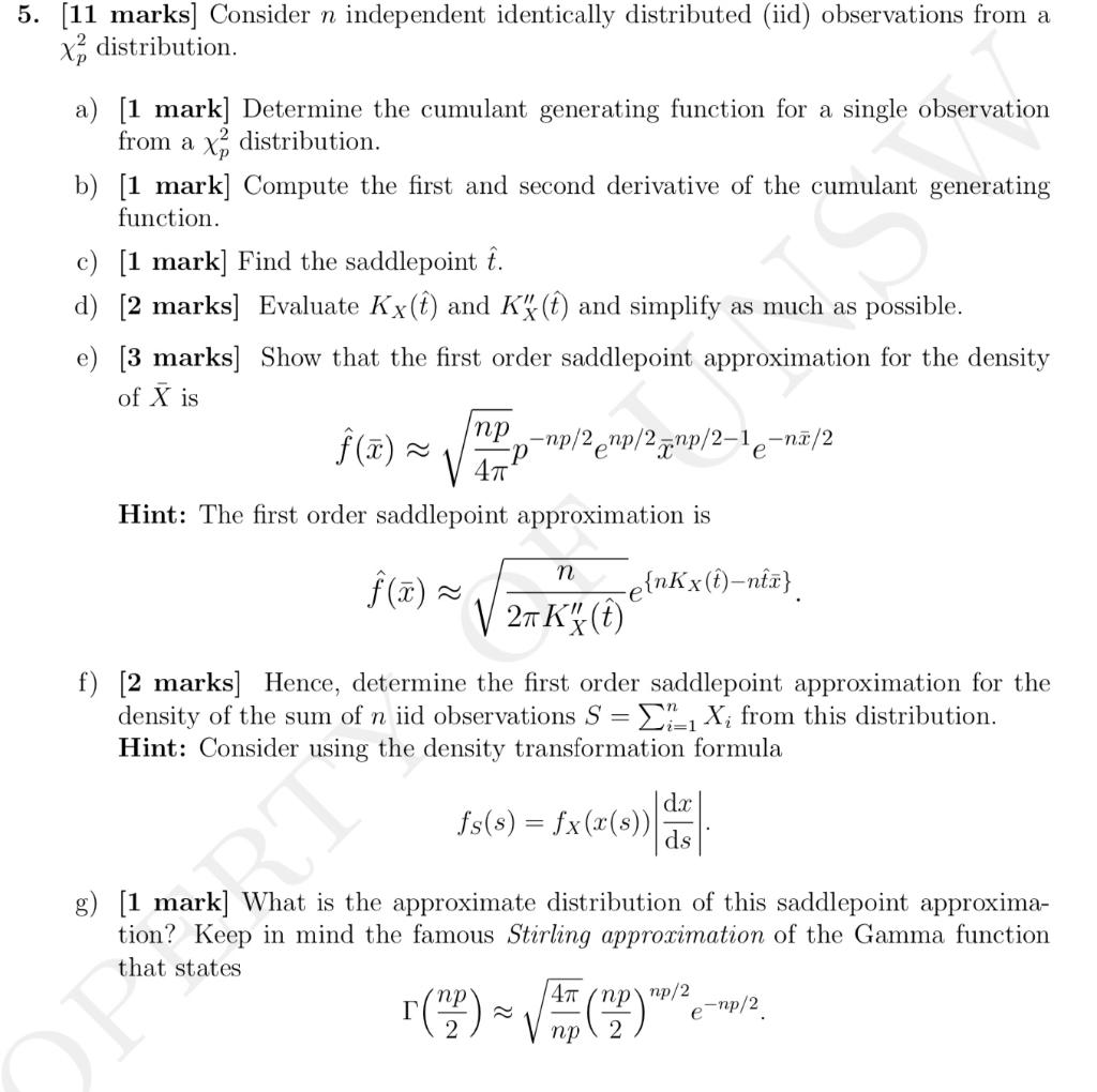 5 11 Marks Consider N Independent Identically Distributed Iid Observations From A X Distribution 2 A 1 Mark Dete 1