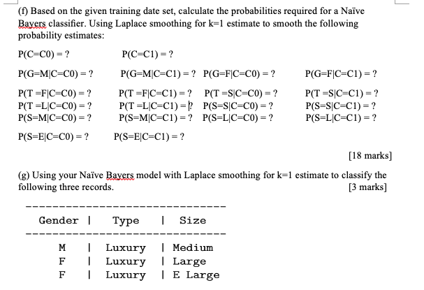 Big Data F Are The Conditional Probabilities For The Traning Set 20 Observations G There Are 3 New Future Data You 2