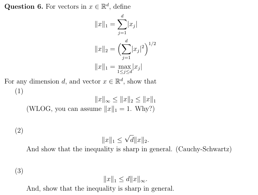 Question 6 For Vectors In X E Rd Define D 2 1 12 J 1 D 1 2 J 1 1 2 22 2 1 Maxlu For Any Dim 1