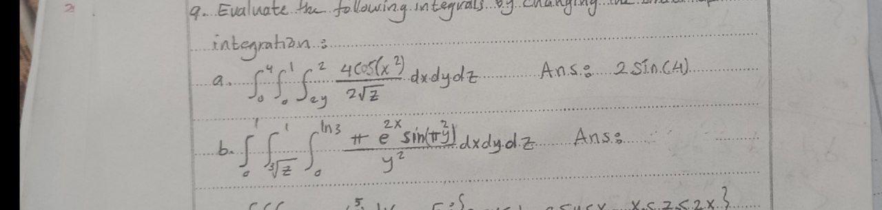 2 4 Evaluate The Following Integrals I Integrata Na 3 40662 Dudydz 288 Sosiy Ansu 251 0 64 In3 2x Sint Dx Dy D 1