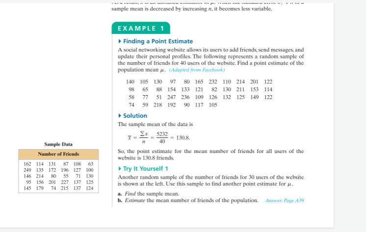 Try It Yourself 1 Another Random Sample Of The Number Of Friends For 30 Users Of The Website Is Shown At The Left Use 1