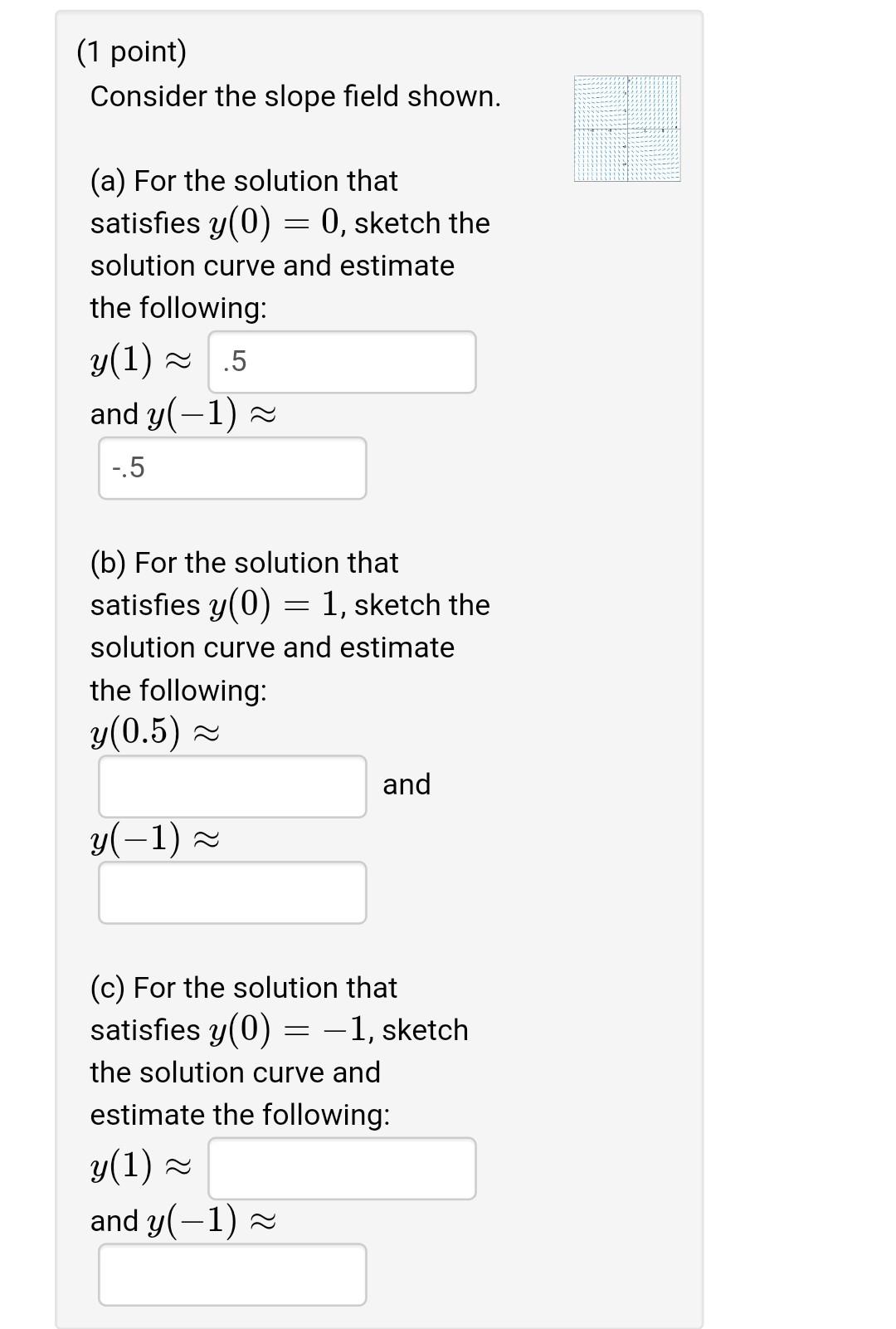 1 Point Consider The Slope Field Shown A For The Solution That Satisfies Y 0 0 Sketch The Solution Curve And Es 1