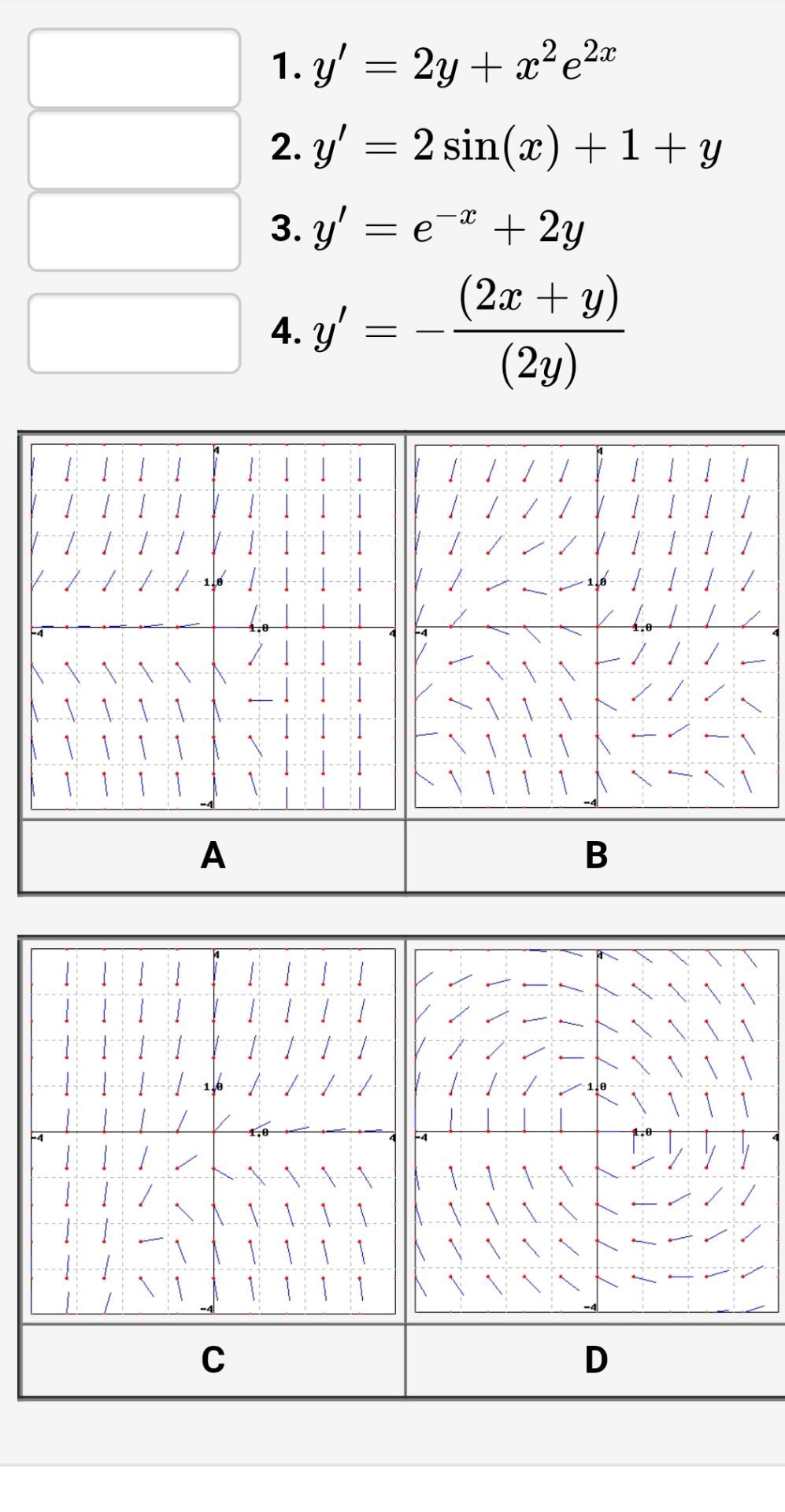 1 Point Match The Following Equations With Their Direction Field Clicking On Each Picture Will Give You An Enlarged V 2