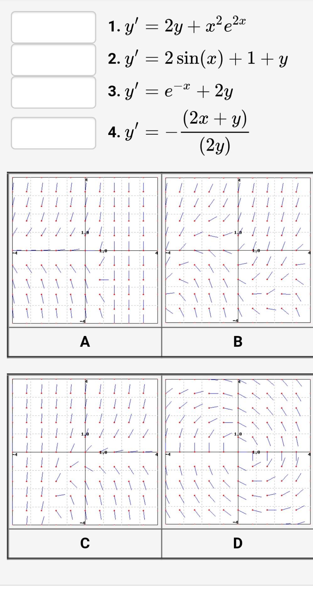 1 Point Match The Following Equations With Their Direction Field Clicking On Each Picture Will Give You An Enlarged V 2