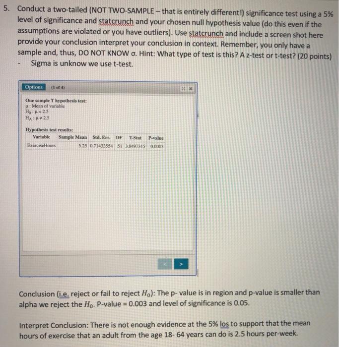 2 Create A 95 Confidence Interval For The Mean For This Variable In Statcrunch Provide The Screenshot Here And Interp 3