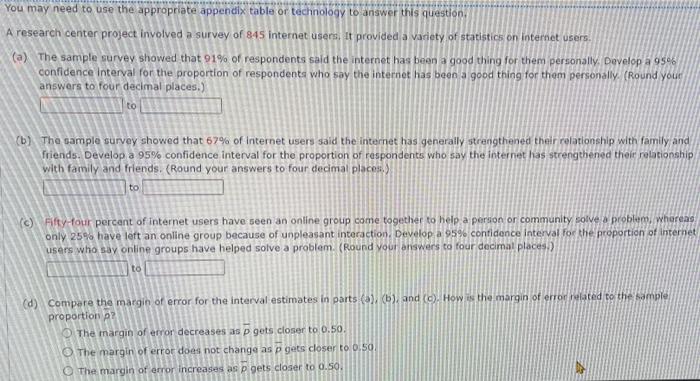You May Need To Use The Appropriate Appendix Table Or Technology To Answer This Question A Research Center Project Invol 1