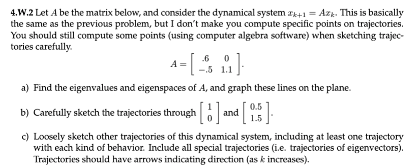 4 W 2 Let A Be The Matrix Below And Consider The Dynamical System Ik 1 Ark This Is Basically The Same As The Previou 1