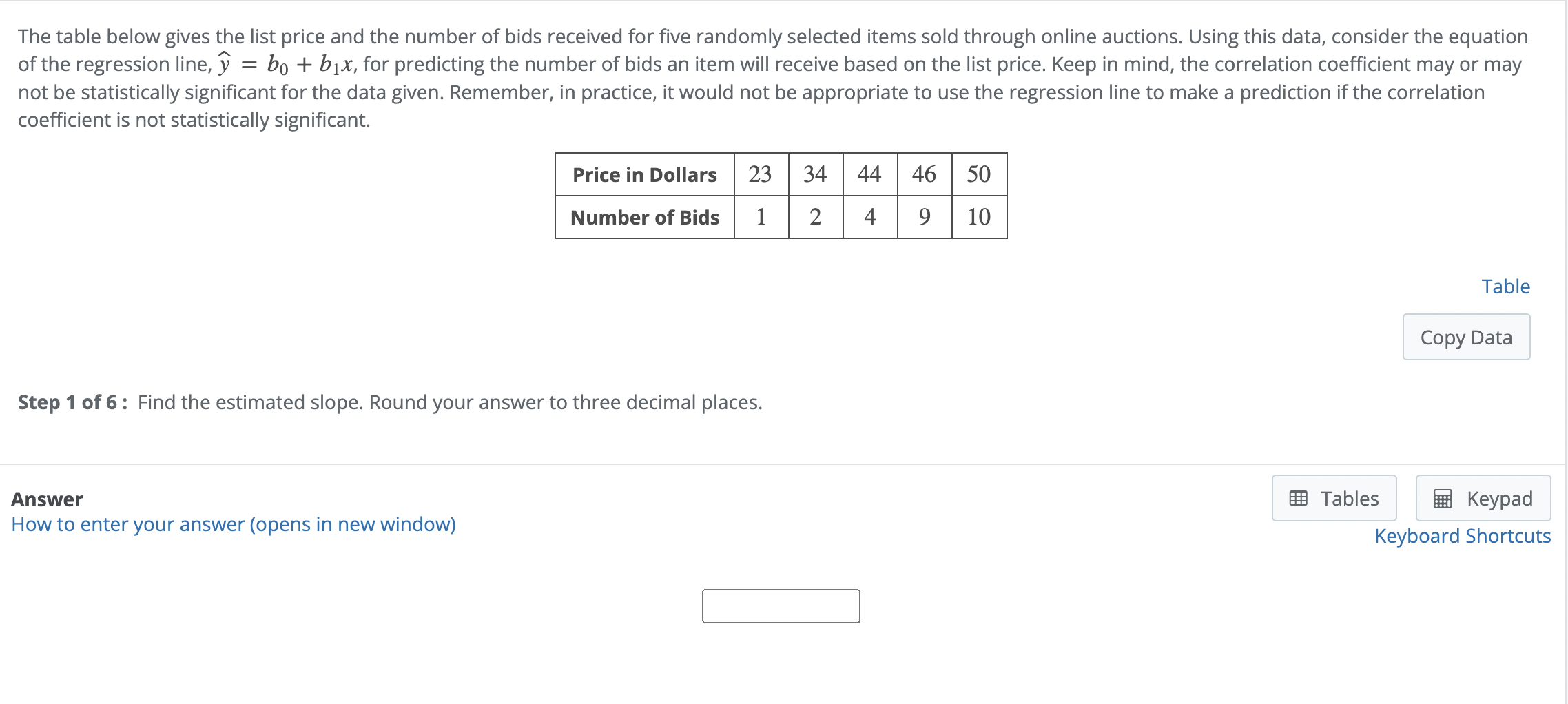 Please Help Step 1 Of 6 Find The Estimated Slope Round Your Answer To Three Decimal Places Step 2 Of 6 Find The Estim 1