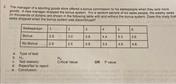 2 The Manager Of A Sporting Goods Store Offered A Bonus Commission To His Salespeople When They Sold More Goods A New 1