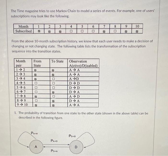 The Time Magazine Tries To Use Markov Chain To Model A Series Of Events For Example One Of Users Subscriptions May Lo 1