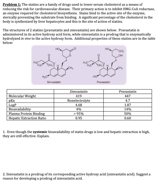 Problem 1 The Statins Are A Family Of Drugs Used To Lower Serum Cholesterol As A Means Of Reducing The Risk For Cardiov 1