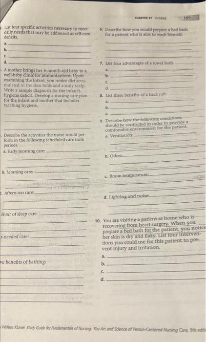 Chapter Twene 189 List Four Specific Activities Necessary To Meet Daily Needs That May Be Addressed As Self Care Deficit 1