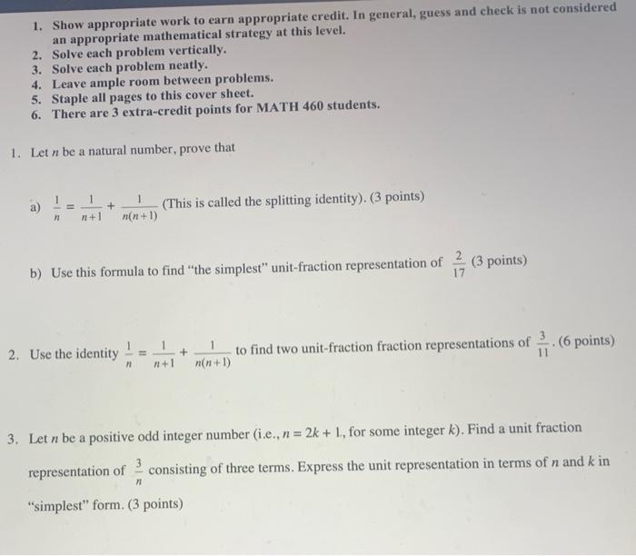 1 Show Appropriate Work To Earn Appropriate Credit In General Guess And Check Is Not Considered An Appropriate Mathem 1
