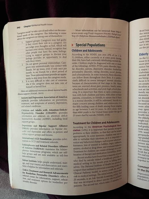 Instructions Hw 9 Mental Health Review The Special Populations Mentioned On Pages 342 345 Select 1 Of The Identified 2