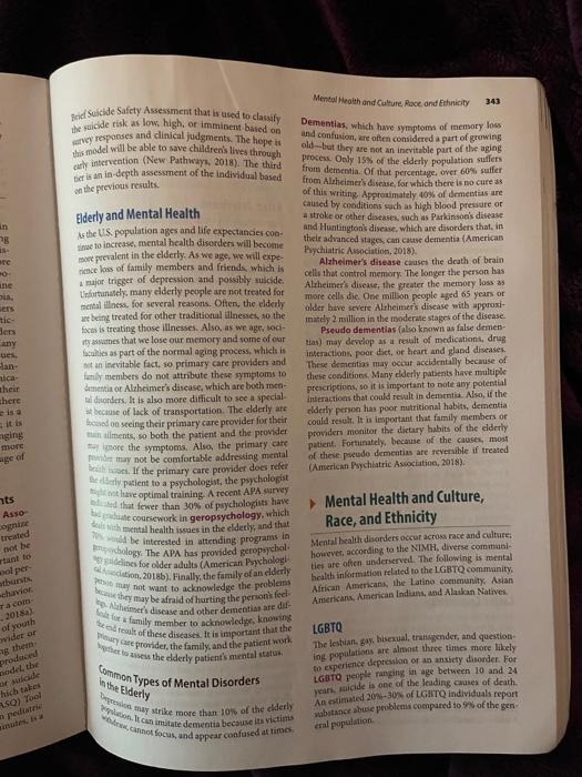 Instructions Hw 9 Mental Health Review The Special Populations Mentioned On Pages 342 345 Select 1 Of The Identified 4