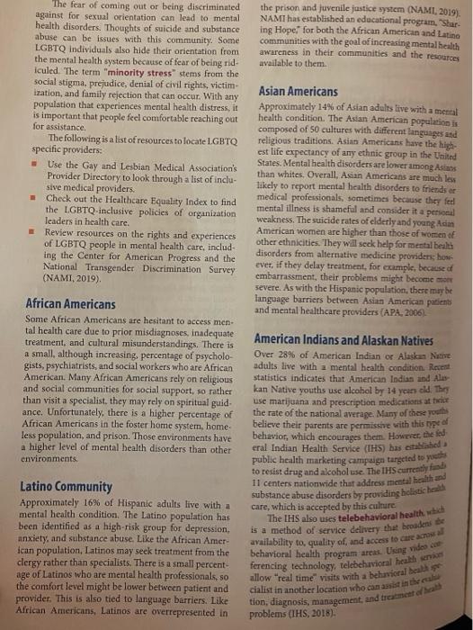 Instructions Hw 9 Mental Health Review The Special Populations Mentioned On Pages 342 345 Select 1 Of The Identified 11