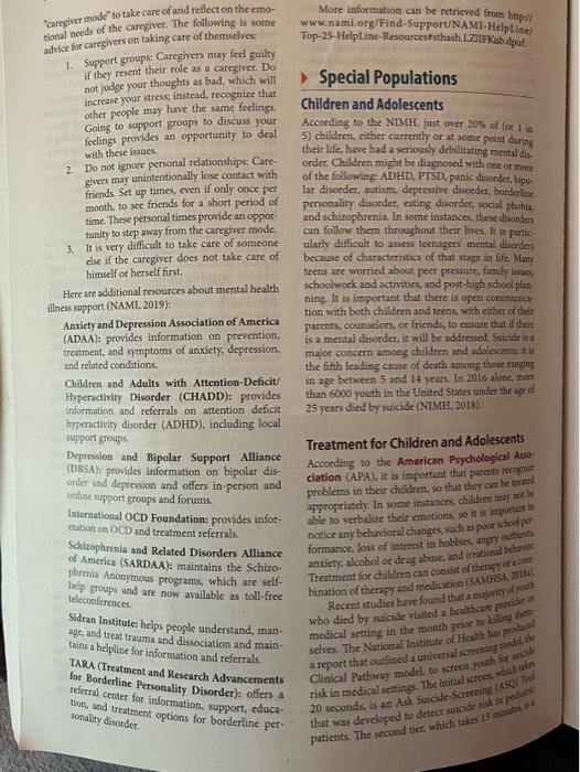 Instructions Hw 9 Mental Health Review The Special Populations Mentioned On Pages 342 345 Select 1 Of The Identified 12