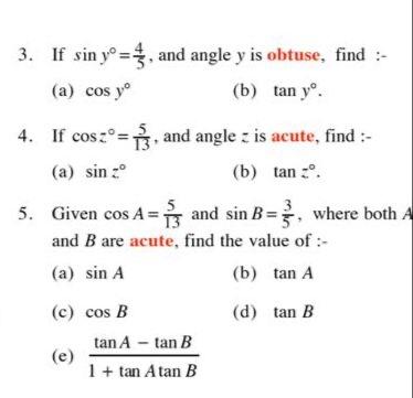 3 If Sin Yo And Angle Y Is Obtuse Find A Cos Y B Tan Yo 4 If Coszo F And Angle Z Is Acute Find A 1