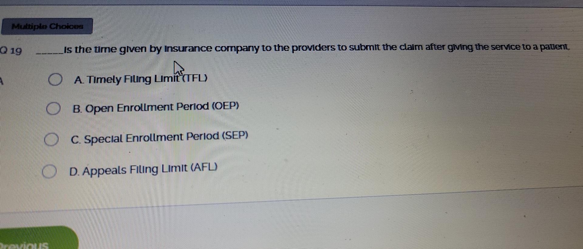 Multiple Choices 019 Is The Ume Given By Insurance Company To The Providers To Submit The Calm After Giving The Service 1