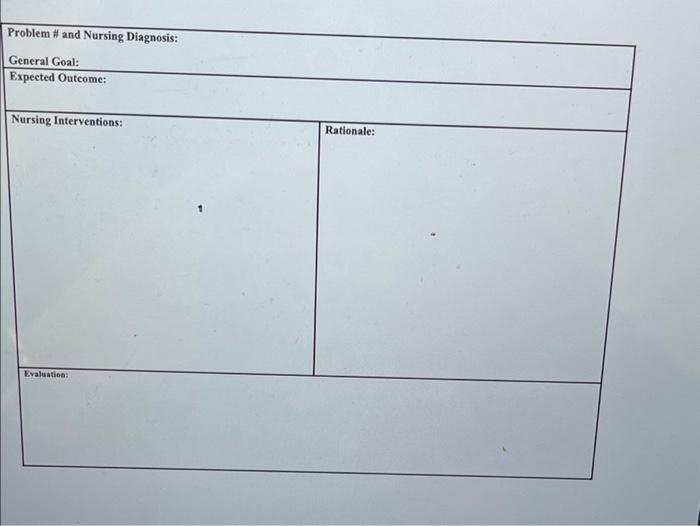 Problem And Nursing Diagnosis General Goal Expected Outcome Nursing Interventions Rationale Evaluation Problem 2