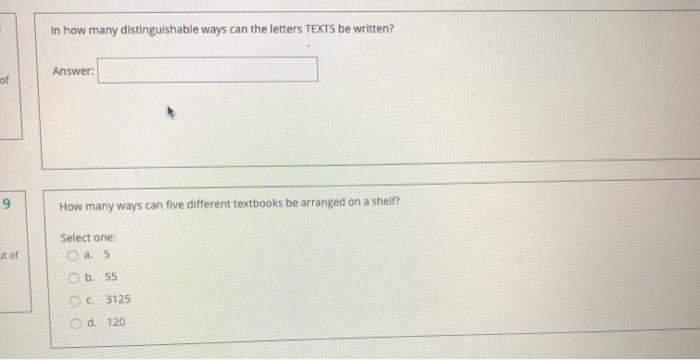 In How Many Distinguishable Ways Can The Letters Texts Be Written Answer Of 9 How Many Ways Can Five Different Textboo 1