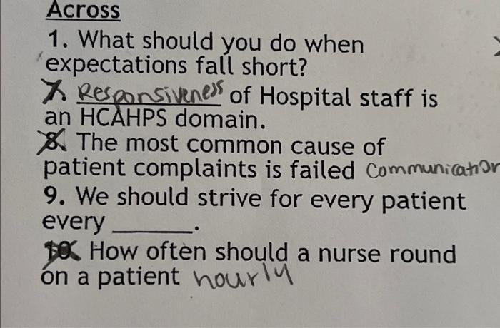 Across 1 What Should You Do When Expectations Fall Short X Rescansiveness Of Hospital Staff Is An Hcahps Domain 8 Th 1