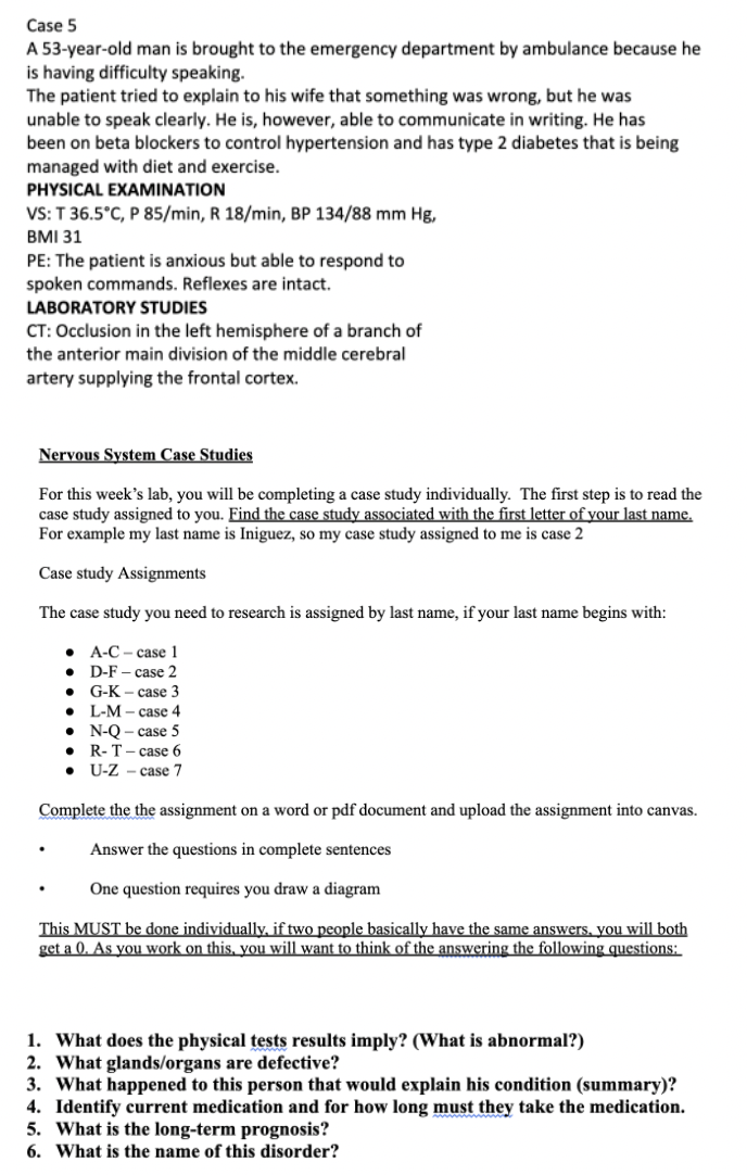 Case 5 A 53 Year Old Man Is Brought To The Emergency Department By Ambulance Because He Is Having Difficulty Speaking T 1