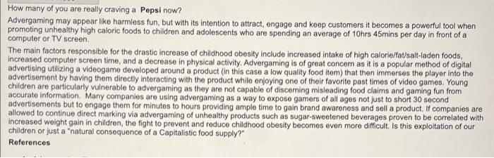 How Many Of You Are Really Craving A Pepsi Now Advergaming May Appear Like Harmless Fun But With Its Intention To Attr 1
