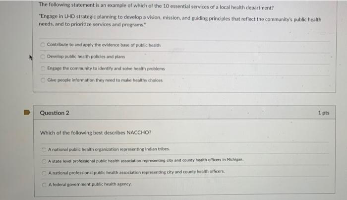The Following Statement Is An Example Of Which Of The 10 Essential Services Of A Local Health Department Engage In Lhd 1