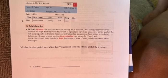 Electronic Medical Record Mar Name Dent Age 30 Do7 02 02 Mr 21140 Allergies Nka Rm233 Date 113 Time 2100 Time Der Name 1