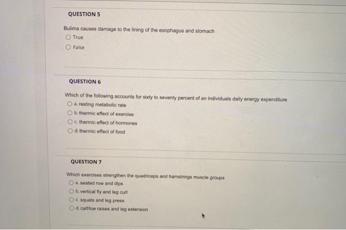Questions Bulima Causes Damage To The Lining Of The Esophagus And Stomach True False Question 6 Which Of The Following A 1