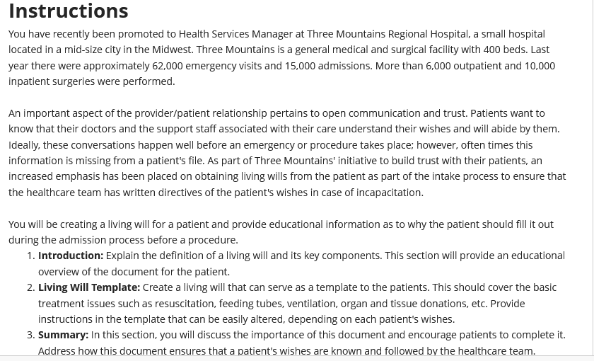 Instructions You Have Recently Been Promoted To Health Services Manager At Three Mountains Regional Hospital A Small Ho 1
