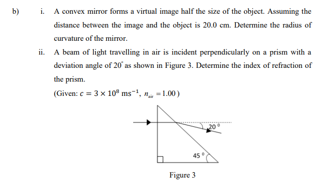 B I A Convex Mirror Forms A Virtual Image Half The Size Of The Object Assuming The Distance Between The Image And The 1