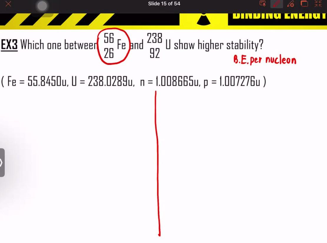 Slide 15 Of 54 Zir Vinu Enenut 56 Fe And Ex3 Which One Between 26 238 U Show Higher Stability 92 B E Per Nucleon Fe 1