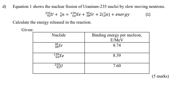D 544 Equation 1 Shows The Nuclear Fission Of Uranium 235 Nuclei By Slow Moving Neutrons 235u In 132 Xe Asr 2 1