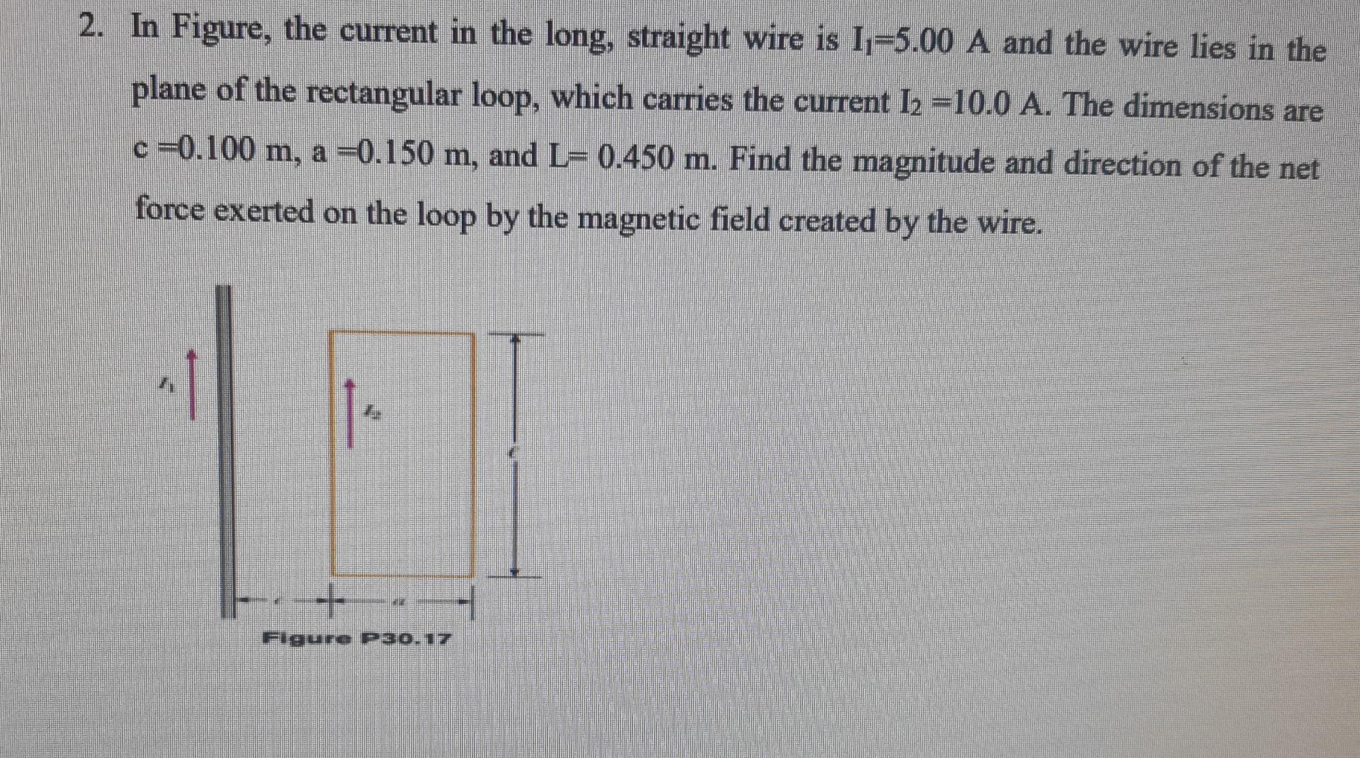 2 In Figure The Current In The Long Straight Wire Is 1 5 00 A And The Wire Lies In The Plane Of The Rectangular Loop 1