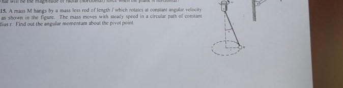 We Porno All Will Be The 15 A Mass M Hangs By A Mass Less Rod Of Length Which Rotates At Constant Inpulu Velocity As 1