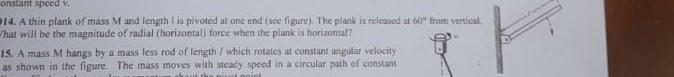 Constant Speed 14 A Thin Plank Of Mass M And Length Is Pivoted At One End See Figure The Plan Is Teleased It From Ve 1