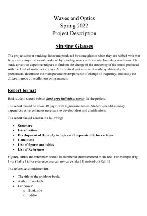 Waves And Optics Spring 2022 Project Description Singing Glasses The Project Aims At Studying The Sound Produced By Some 2