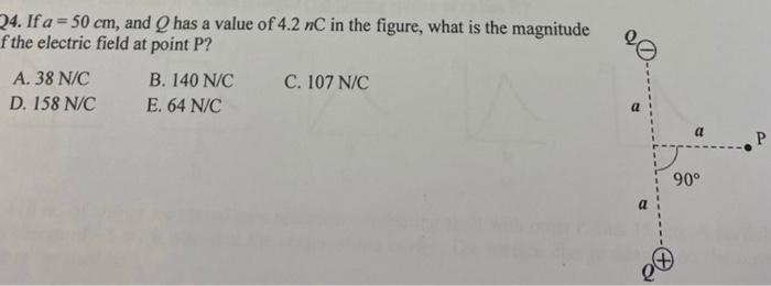 24 If A 50 Cm And Has A Value Of 4 2 Nc In The Figure What Is The Magnitude F The Electric Field At Point P C 107 1
