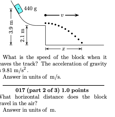 A Block Starts At Rest And Slides Down A Frictionless Track It Leaves The Track Horizontally Flies Through The Air An 1