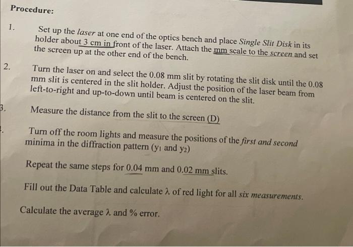 Purpose Experimentally Determine The Wavelength Of The Red Light Produced By Diode Laser List Of Materials Optics Ben 2