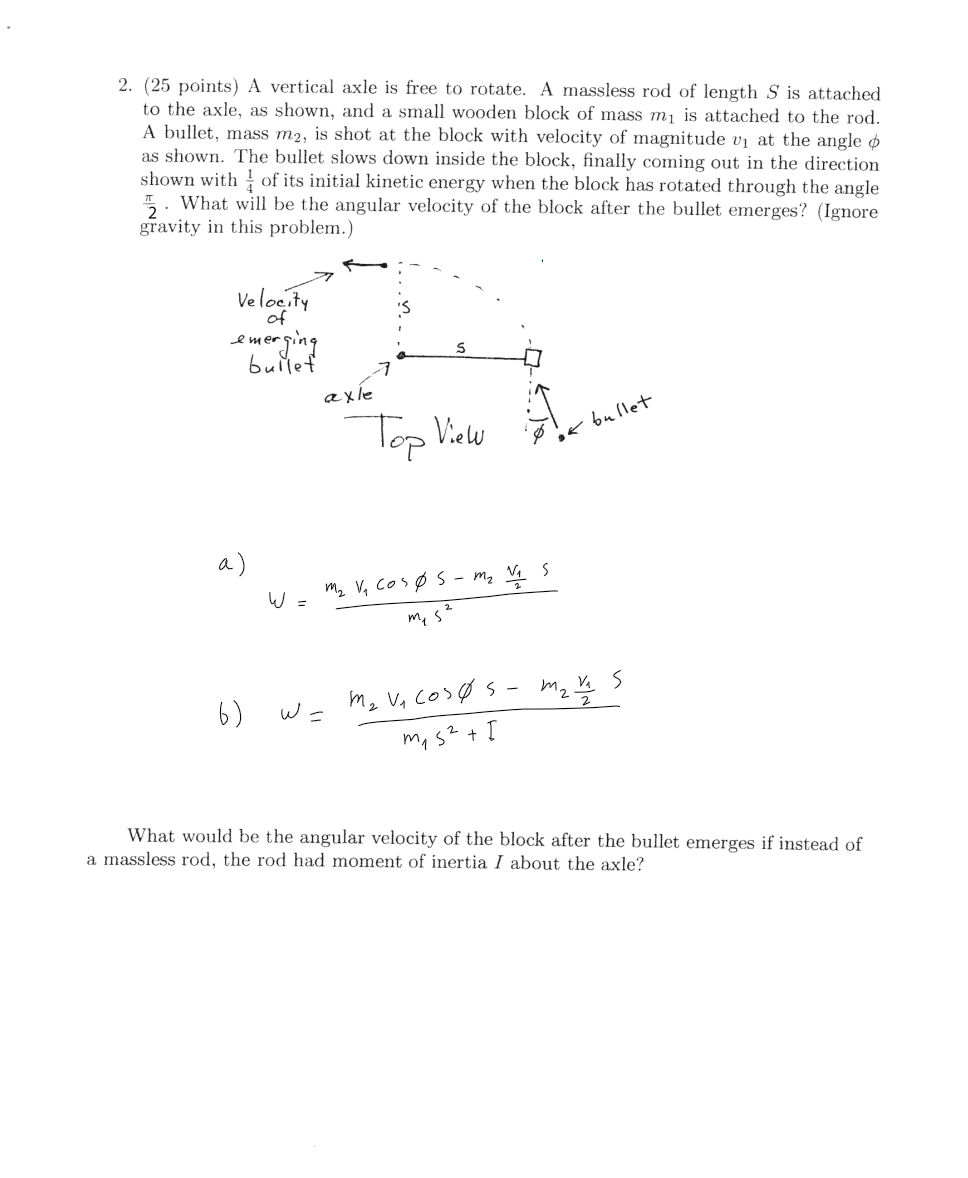 2 25 Points A Vertical Axle Is Free To Rotate A Massless Rod Of Length S Is Attached To The Axle As Shown And A Sm 1