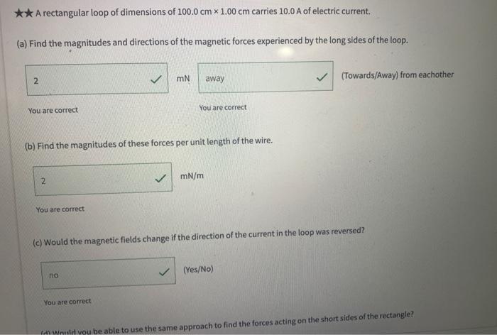 A Rectangular Loop Of Dimensions Of 100 0 Cm 1 00 Cm Carries 10 0 A Of Electric Current A Find The Magnitudes An 1