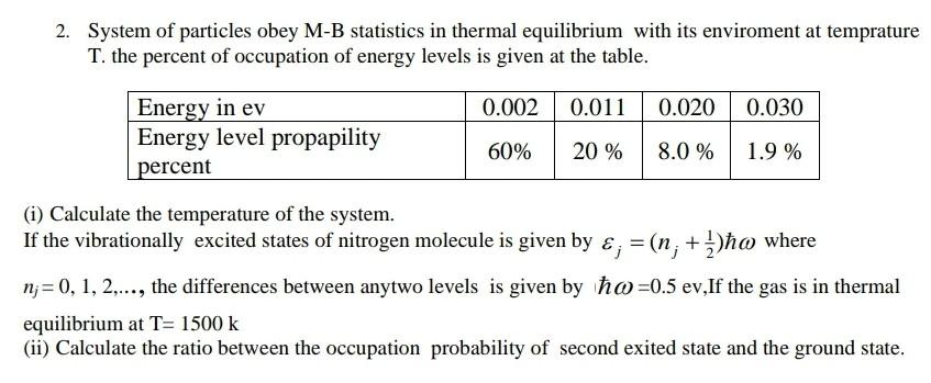 2 System Of Particles Obey M B Statistics In Thermal Equilibrium With Its Enviroment At Temprature T The Percent Of Oc 1