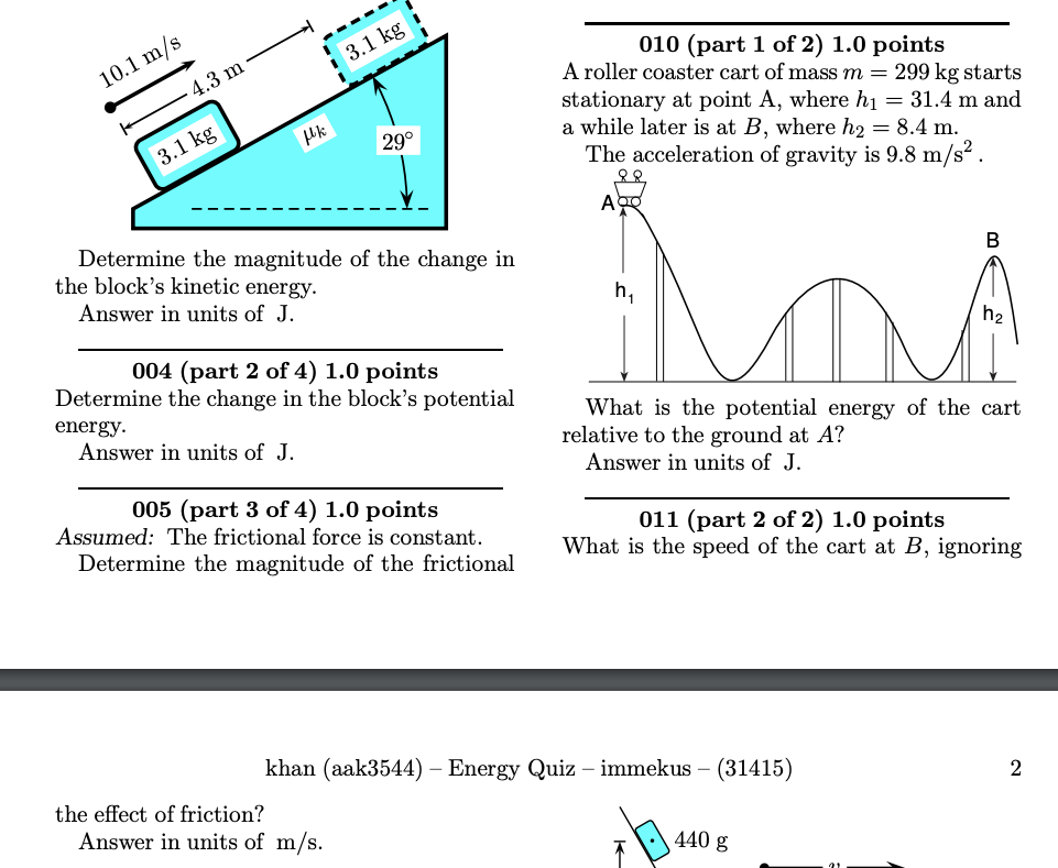 3 1 Kg 10 1 M S 4 3 M 010 Part 1 Of 2 1 0 Points A Roller Coaster Cart Of Mass M 299 Kg Starts Stationary At Point A 1