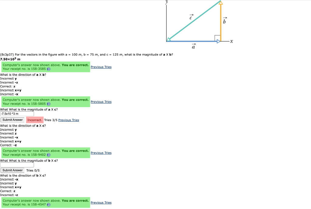 B X The Magnitude Of A Xb 8c3p37 For The Vectors In The Figure With A 100 M B 75 M And C 125 M What 7 50x103 1